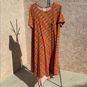LuLaRoe Orange and Gray Geometric Midi Dress